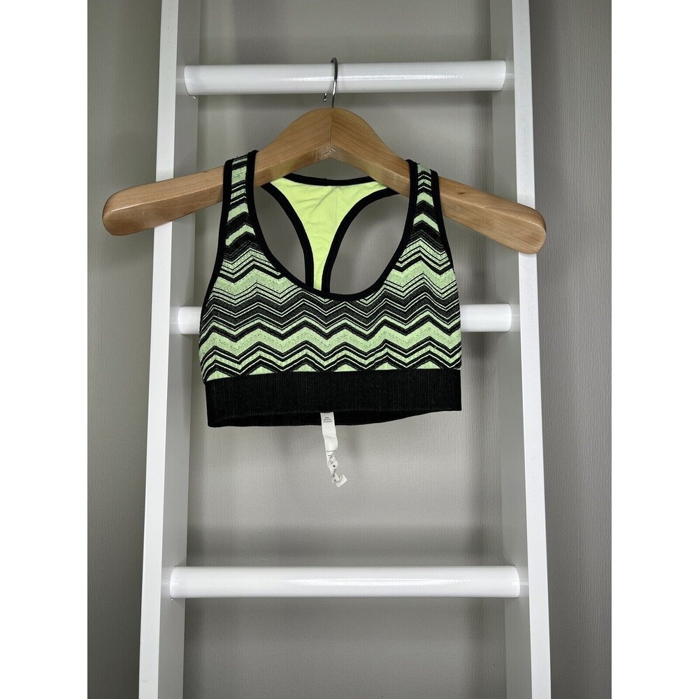 Lululemon Sports Bra Womens 6 Green Black no pad Chevron Style Athletic